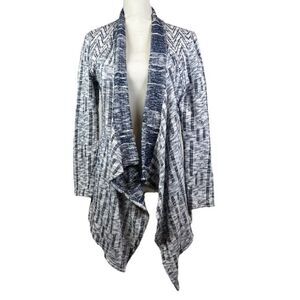 Cupio Women's Open Front Cardigan Waterfall Patchwork Navy and White Medium